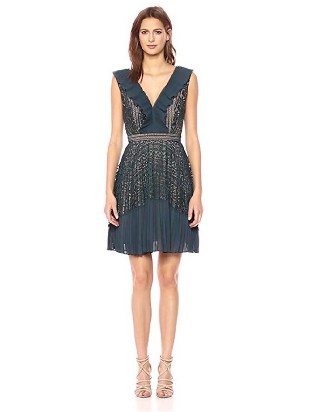 French Connection Orabelle Women's Teal Lace Pleated dress